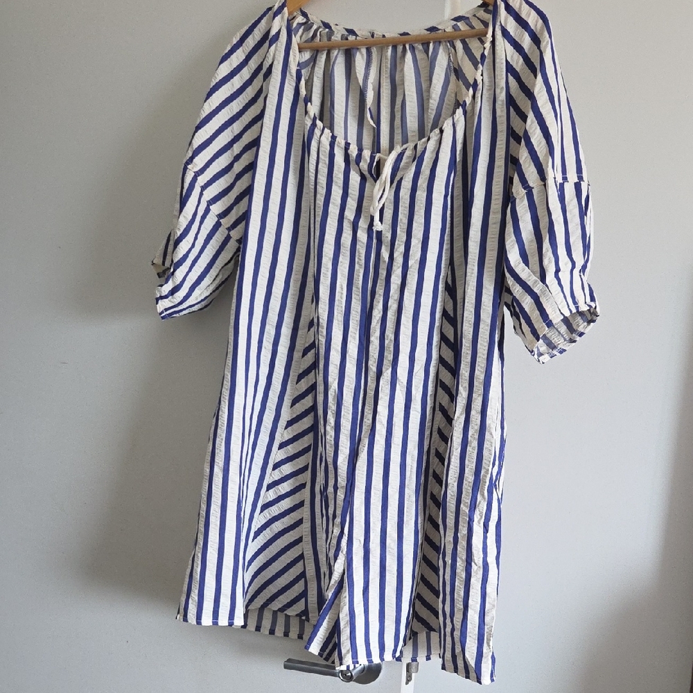 Blue and White Striped Romper SIZE LARGE